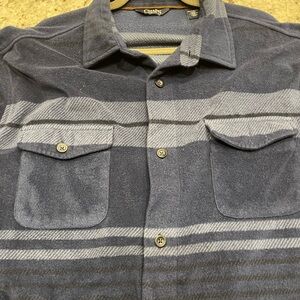 CHAPS BUTTON DOWN FLANNEL JACKET WITH POCKETS MENS XXL PTP 27 CLEAN BLUE NOTGRAY